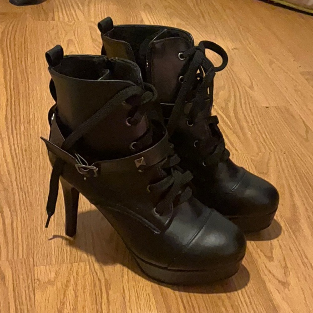 Women's Black Lace-Up Stiletto Ankle Boots